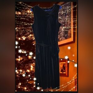 Anne Klein Velvet Sheath Dress Size XL Black Asymmetric V-Neck Pockets Holiday